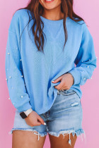 Myosotis Pearled Sleeves Drop Shoulder Round Neck Pullover Sweatshirt