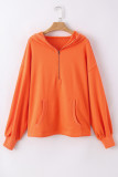 Orange Solid Kangaroo Pocket Half Zipper Oversized Hoodie