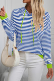 Hooded Drawstring Stripes Sweatshirt 