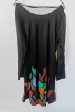 Black Ruffle Printed Long Sleeves Dress 