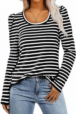 Crew Neck Stripes Long Sleeves Top 