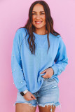 Myosotis Pearled Sleeves Drop Shoulder Round Neck Pullover Sweatshirt