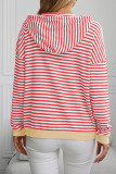 Hooded Drawstring Stripes Sweatshirt 