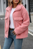 Pink Zipper Design Pockets Fleece Coat 