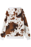 Hooded Cow Print Zipper Coat 