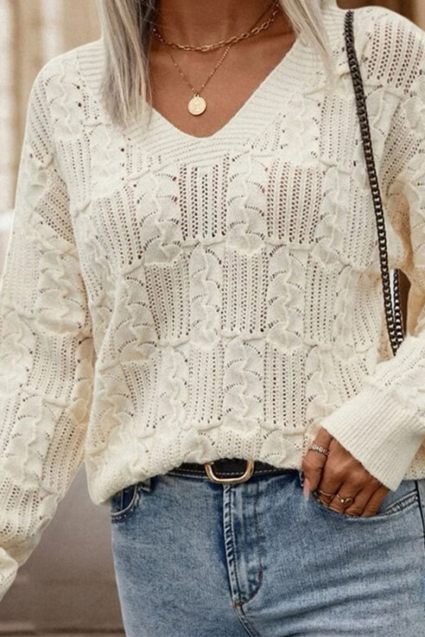 Eyelet Jacquard Knitting Sweater 