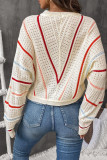 Eyelet Colorful Stripes Knitting Sweater 