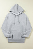 Light Grey Fleece Lined Kangaroo Pocket Drawstring Chunky Hoodie