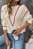 Eyelet Colorful Stripes Knitting Sweater 