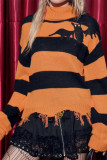 Halloween Bat Jacquard Turtleneck Ripped Sweater 