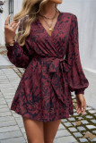 V Neck Puff Sleeves Floral Romper 