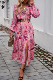 V Neck Floral Split Dress