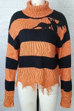 Halloween Bat Jacquard Turtleneck Ripped Sweater 