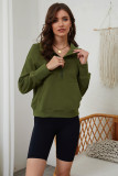 Moss Green Quarter Zip Stand Neck Kangaroo Pocket Sweatshirt