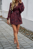 V Neck Puff Sleeves Floral Romper 