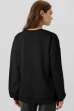 Black Solid Fleece Lined Drop Shoulder High Low Sweatshirt