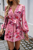 V Neck Puff Sleeves Floral Romper 