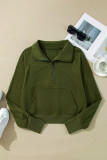 Moss Green Quarter Zip Stand Neck Kangaroo Pocket Sweatshirt