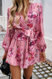 V Neck Puff Sleeves Floral Romper 