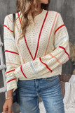 Eyelet Colorful Stripes Knitting Sweater 