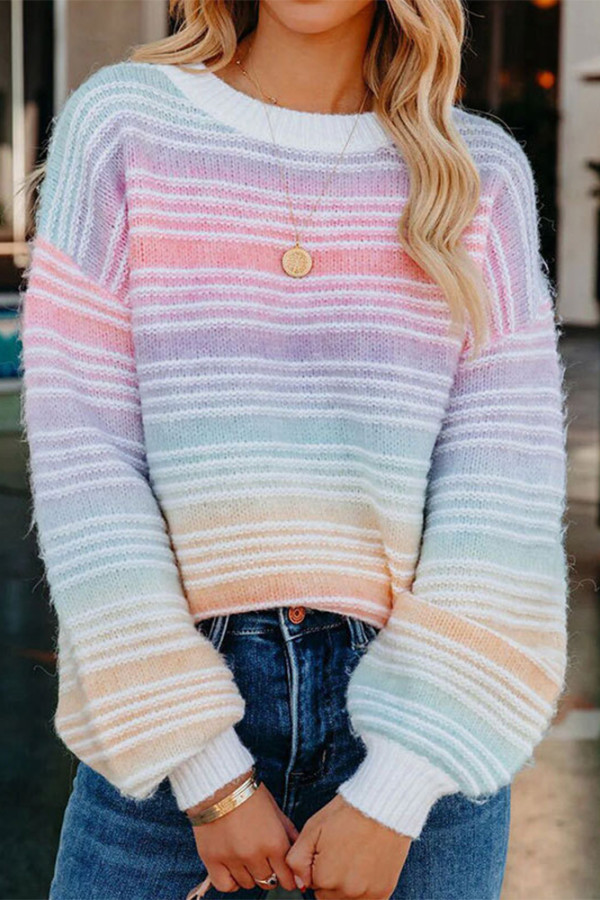 Gradient Rainbow Knitting Sweater 