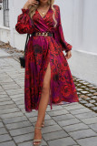 V Neck Floral Split Dress