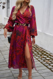 V Neck Floral Split Dress