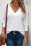 Eyelet V Neck Long Sleeves Top 