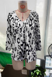 Black Leopard Print 3/4 Sleeves Top 