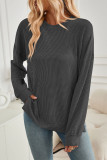 Wavy Stitches Solid Color Sweatshirt 