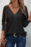 Eyelet V Neck Long Sleeves Top 