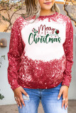 Merry Christma  Bleached Print Long Sleeves Top