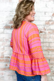 Vitality Orange Plus Size Geometric Embroidered Bell Sleeve Babydoll Blouse