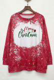 Merry Christma  Bleached Print Long Sleeves Top