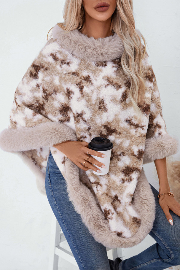 Leopard Print Warm Fleece Cape Outerwear Coat