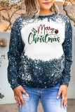 Merry Christma  Bleached Print Long Sleeves Top