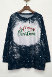 Merry Christma  Bleached Print Long Sleeves Top