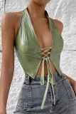 Halter Neck Pu Leather Vest 