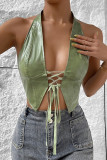 Halter Neck Pu Leather Vest 