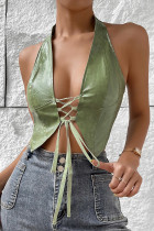 Halter Neck Pu Leather Vest 