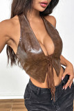 Halter Neck Pu Leather Vest 