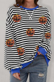 Black Stripe Funny Halloween Pumpkin Face Pattern Oversize Sweatshirt