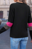 Rose Leopard Colorblock Patchwork Crew Neck Long Sleeve Tee