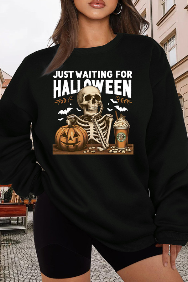 Just Waiting for Halloween Print Graphic Sweatshirt