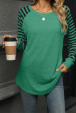 Crew Neck Stripes Raglan Sleeves Top 