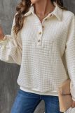 Beige Turndown Collar Button Textured Sweatshirt 