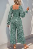 Green Square Neck One Piece Wide Leg Jumpsuit 