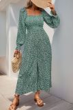 Green Square Neck One Piece Wide Leg Jumpsuit 