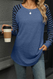 Crew Neck Stripes Raglan Sleeves Top 