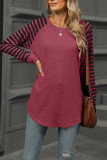 Crew Neck Stripes Raglan Sleeves Top 